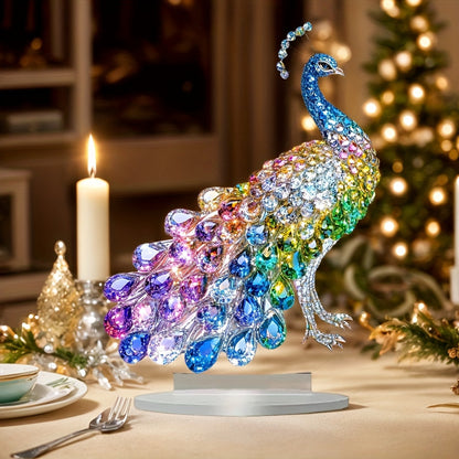 Sparkling Crystal Animal Acrylic Tabletop Decor - Peacock, Owl, Eagle & Rooster Figurines