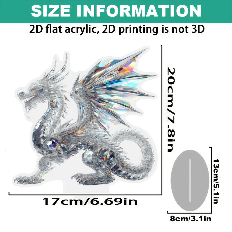 Drako flat acrylic dragon dimension diagram with separate display base