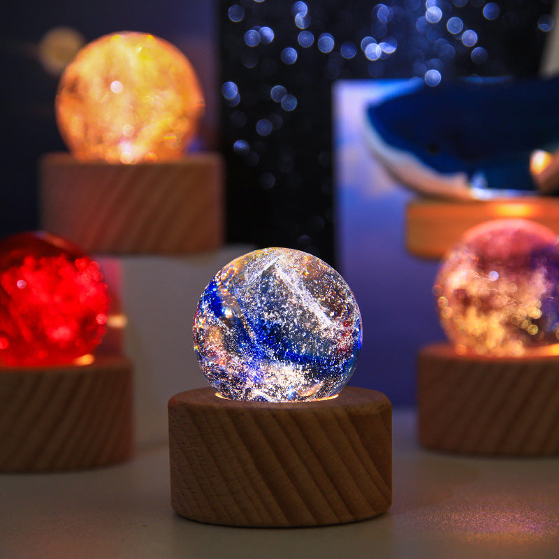 7-Color Crystal Glass Night Light Decor with LED Base