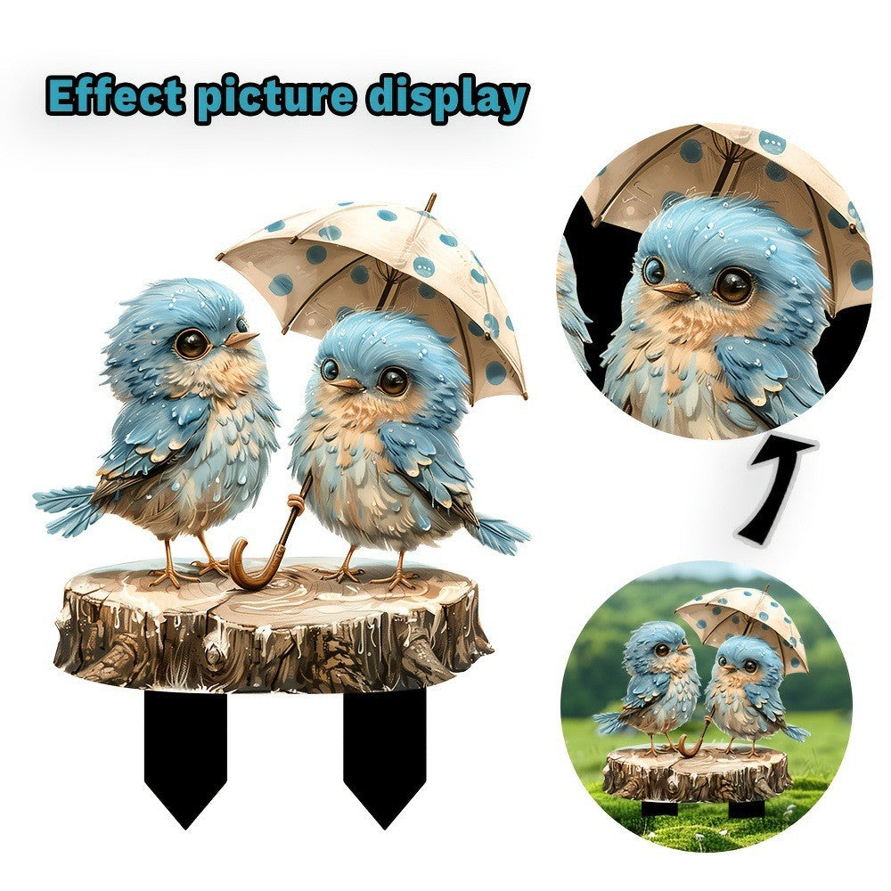 Couple Birds with Umbrella Outdoor Decor - Garden Fence & Patio Stakes
