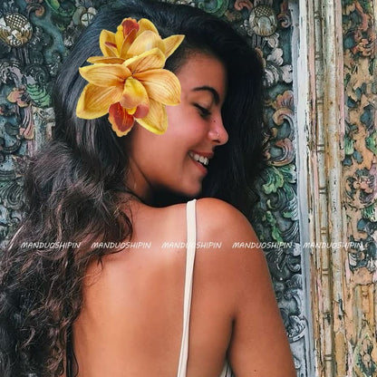 Double Orchid Hairpin Bohemian Holiday Style Hairpin Photo Hair Accessories Shiny Flower Side Clip