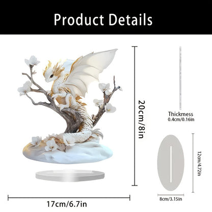 Bohemian Style White Dragon & Peach Blossom 2D Acrylic Decor