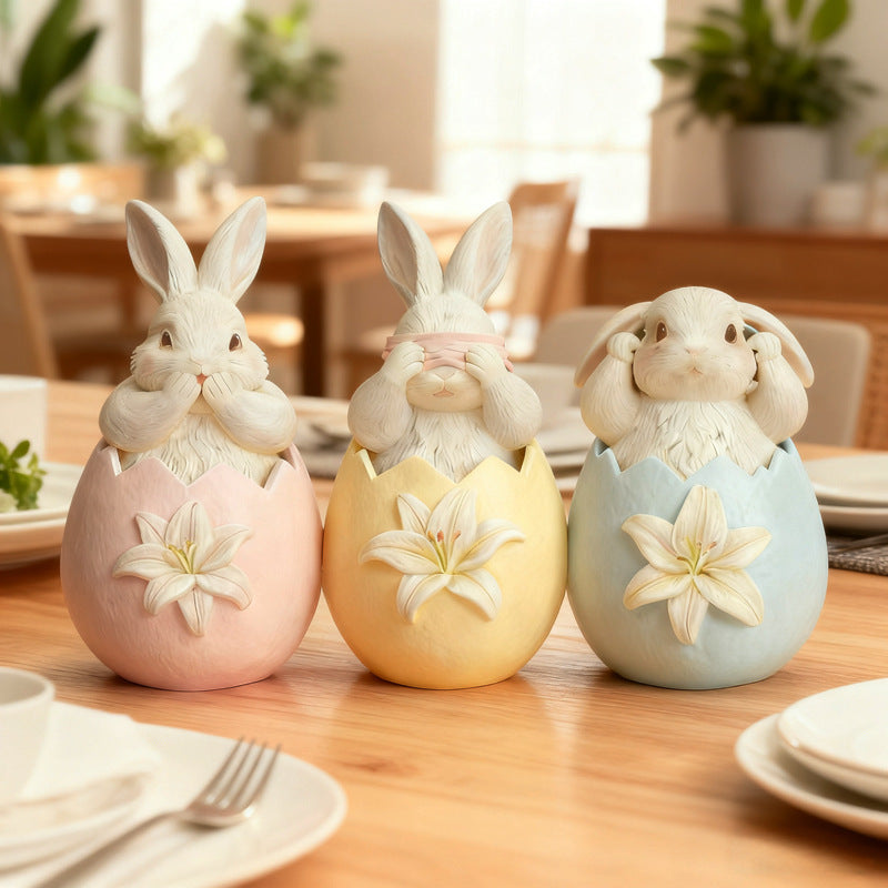 3Pcs Easter Bunny Resin Decorations - Spring Home Decor & Easter Gift