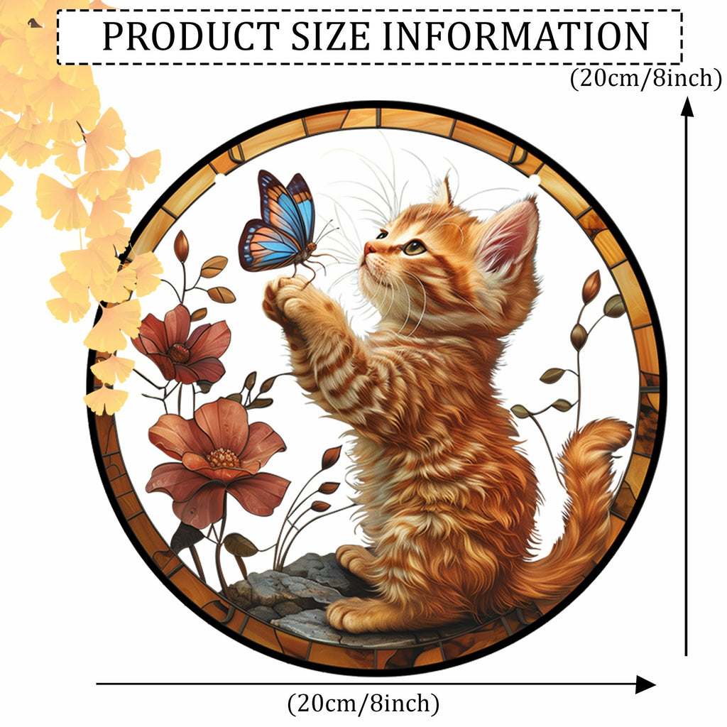 Orange cat and butterfly hanging ornament size guide