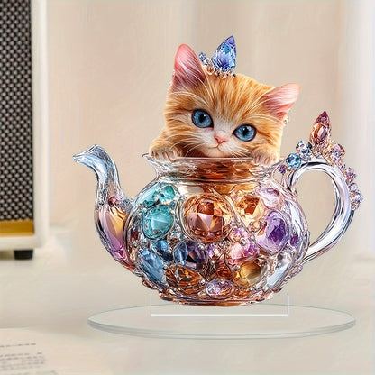 KitTea - Colorful Charming 2D Teapot Cat Tabletop Decor