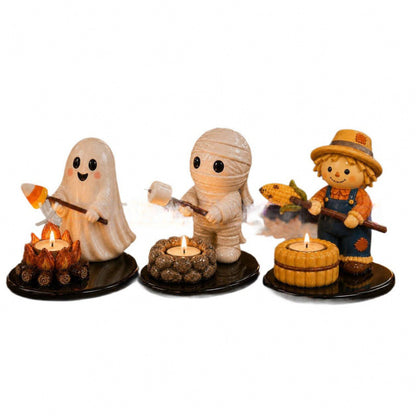 Halloween Campfire Tea Light Holder – Resin Night Light Ornament Home Decor