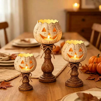 Halloween Pumpkin Candleholder Resin Figurine – Spooky Atmosphere Home Decor