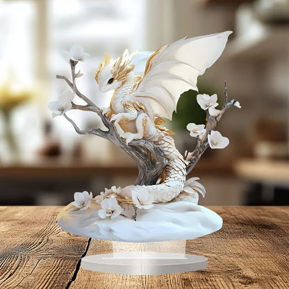 Bohemian Style White Dragon & Peach Blossom 2D Acrylic Decor