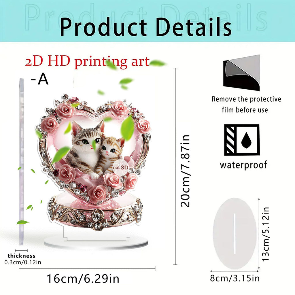 Cat couple acrylic ornament product detail and dimension diagram