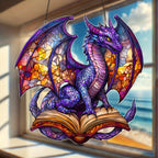 Dragonveil purple acrylic dragon hanging ornament with open-book artwork