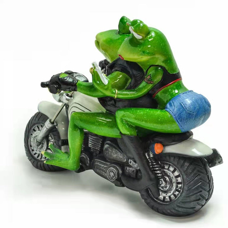 Frog on Motorcycle Resin Figurine – Cute Couple Garden & Home Decor