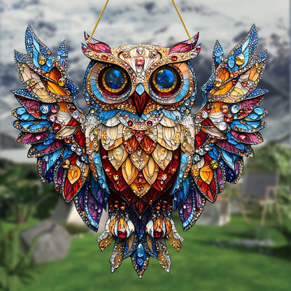 Gemstone Glass Owl 2D Acrylic Decorative Pendant
