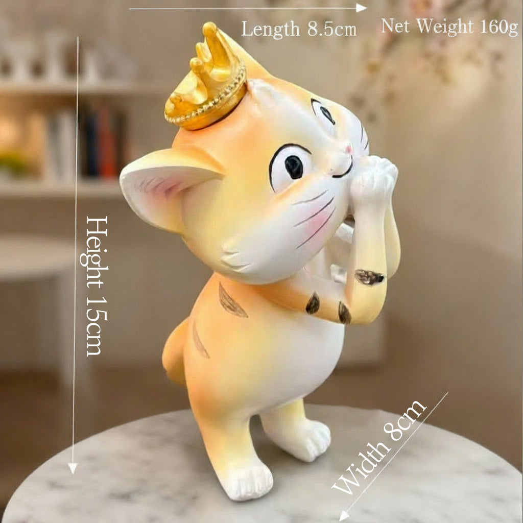 Crown Cat Resin Statue – Cute Praying Cat Garden Decor