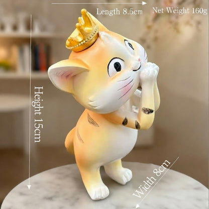 Crown Cat Resin Statue – Cute Praying Cat Garden Decor