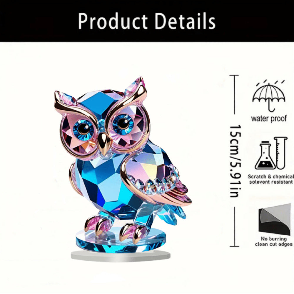 Sparkling Crystal Animal Acrylic Tabletop Decor - Peacock, Owl, Eagle & Rooster Figurines