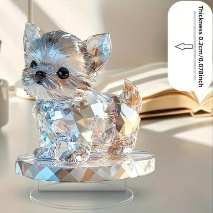 Cute Crystal 2D Puppy Sculpture Charming Acrylic Decorative Ornament