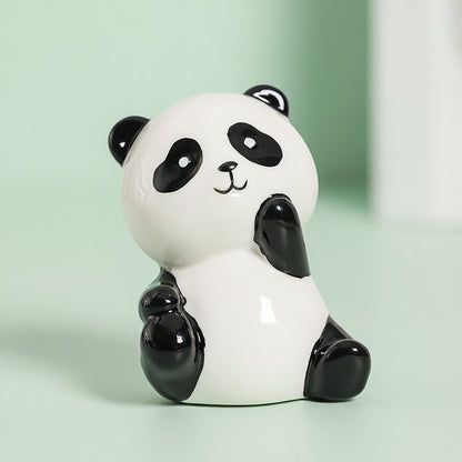 Adorable Panda Desk Figurine – Ceramic Handcrafted Animal Sculpture, Cute Mini Statue for Office Desk/Bookshelf/Shelf Decor, Artistic Home Accent Gift for Women, Teens, and Animal Lovers