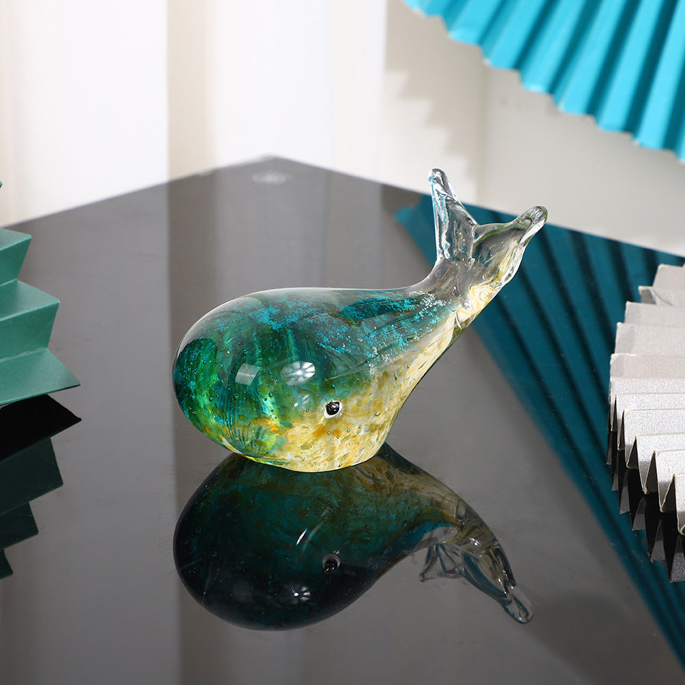 Handmade glazed craft glass whale dolphin marine animal art home accessories