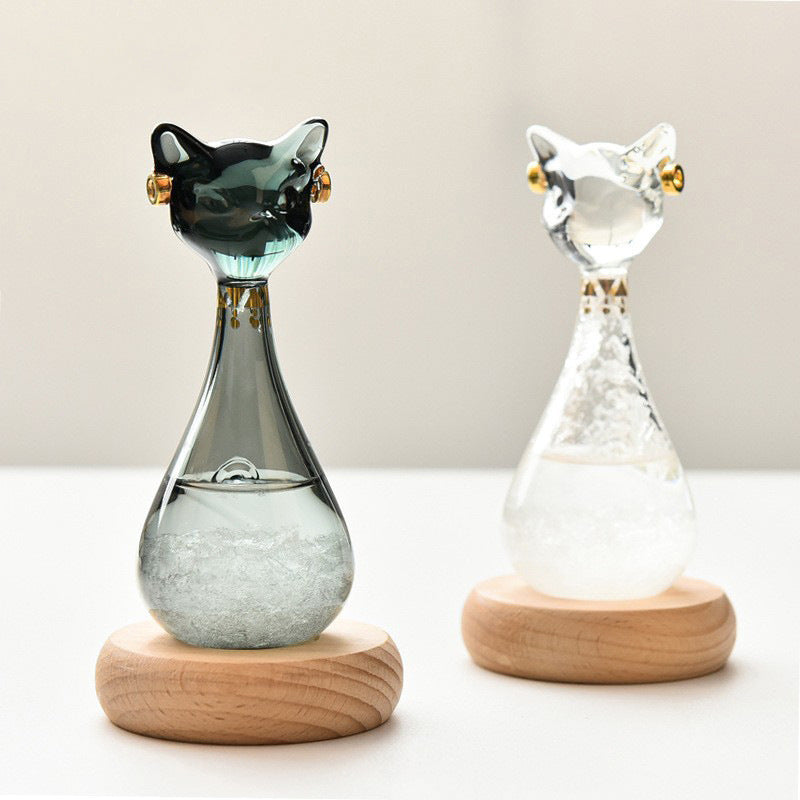 Cat Storm Glass Weather Predictor, Handmade Glass Figurine Desk Decor & Unique Gift