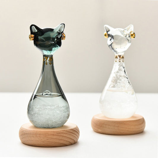 Cat Storm Glass Weather Predictor, Handmade Glass Figurine Desk Decor & Unique Gift