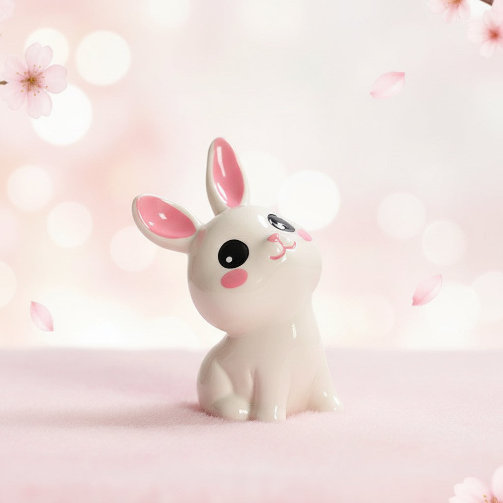 Adorable Rabbit Desk Figurine – Ceramic Handcrafted Animal Sculpture, Cute Mini Statue for Office Desk/Bookshelf/Shelf Decor, Artistic Home Accent Gift for Women, Teens, and Animal Lovers