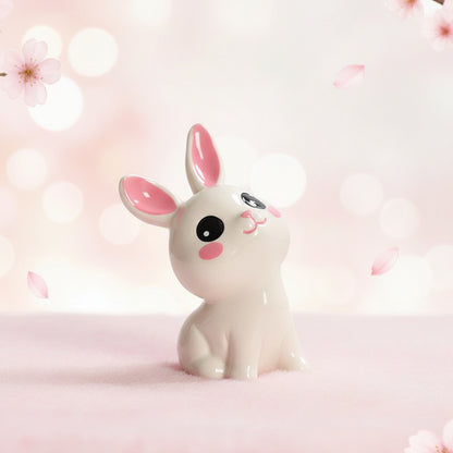 Adorable Rabbit Desk Figurine – Ceramic Handcrafted Animal Sculpture, Cute Mini Statue for Office Desk/Bookshelf/Shelf Decor, Artistic Home Accent Gift for Women, Teens, and Animal Lovers