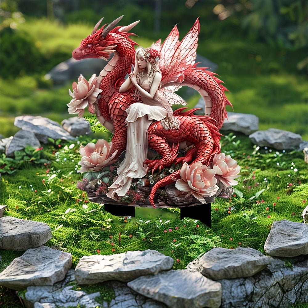 Fantasy Fairy & Dragon 2D Acrylic Tabletop Decor