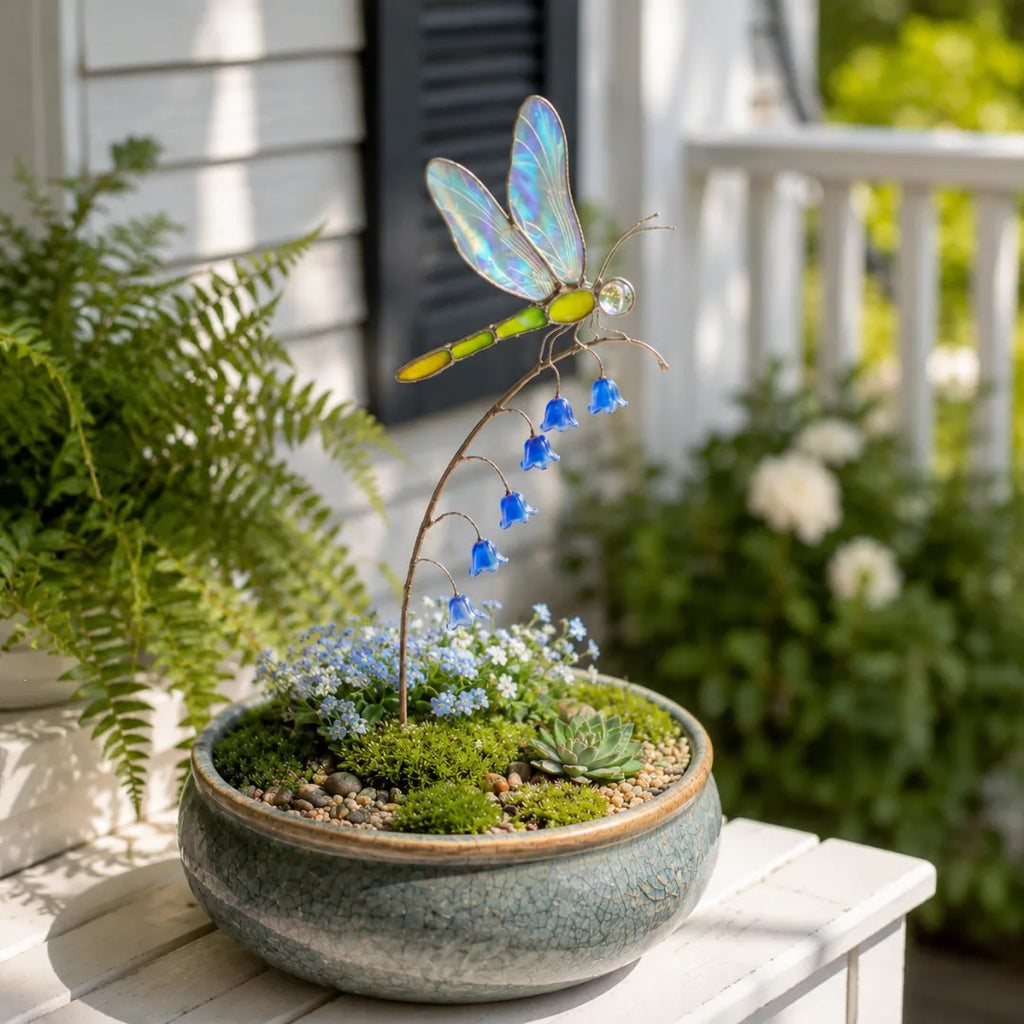 Elegant Dragonfly Bluebell Garden Ornament, Unique Outdoor Decor Gift for Garden Lovers