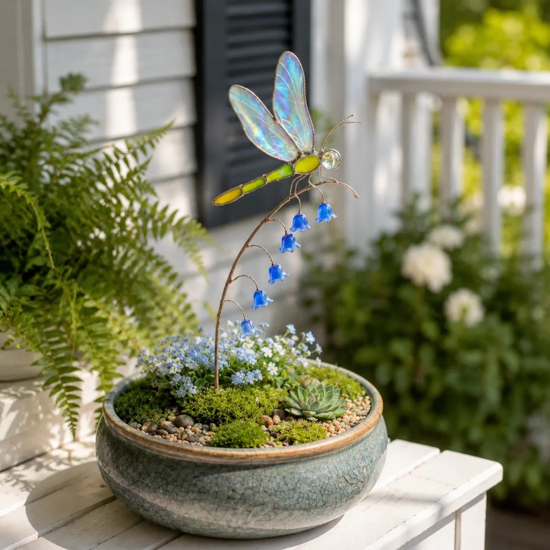 Elegant Dragonfly Bluebell Garden Ornament, Unique Outdoor Decor Gift for Garden Lovers
