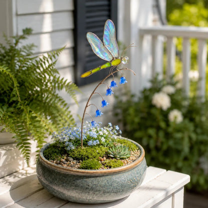 Elegant Dragonfly Bluebell Garden Ornament, Unique Outdoor Decor Gift for Garden Lovers