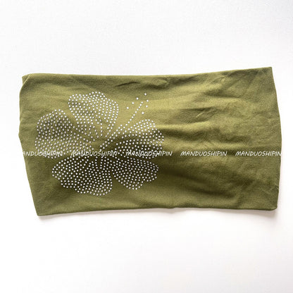 Solid Color Hot Diamond Hibiscus Flower Headband Retro Fashion Accessories