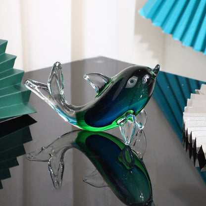 Handmade glazed craft glass whale dolphin marine animal art home accessories