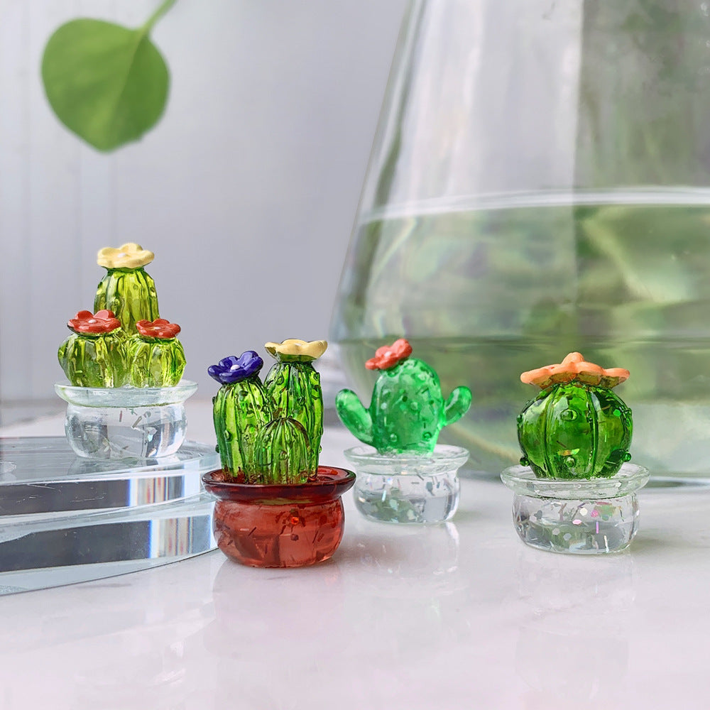 4PCS Crystal Cactus Decor - Cute Car Dashboard Ornaments for Home & Office