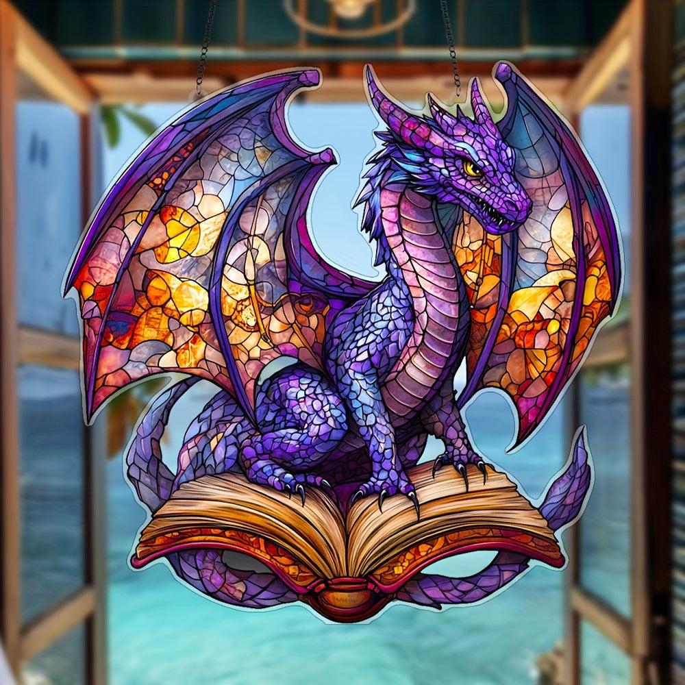 Dragonveil acrylic dragon hanging ornament overlooking blue water