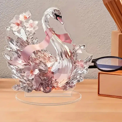 Pink 2D Crystal Swan Sculpture Elegant Acrylic Decorative Ornament