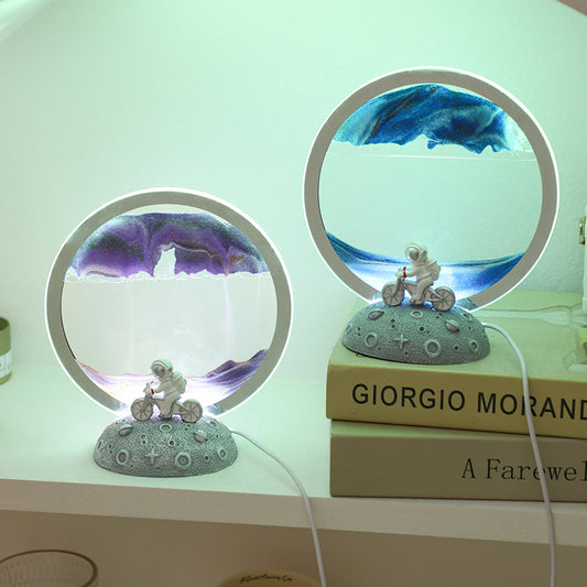 Creative Knight Halo Flowing Sand Lamp - Bicycle Astronaut Figurine