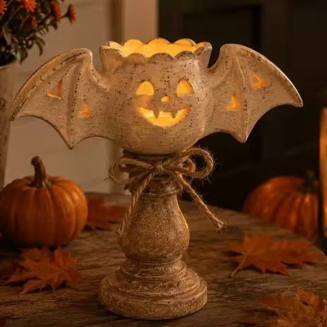Halloween Pumpkin Candleholder Resin Figurine – Spooky Atmosphere Home Decor