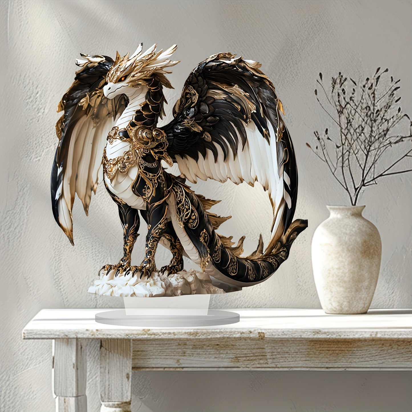 Aurelius - Gilded Obsidian Dragon 2D Acrylic Tabletop Decor