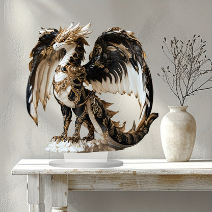 Aurelius - Gilded Obsidian Dragon 2D Acrylic Tabletop Decor