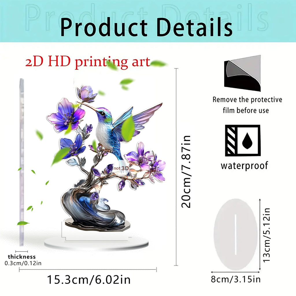 Hummingbird acrylic ornament and base size guide