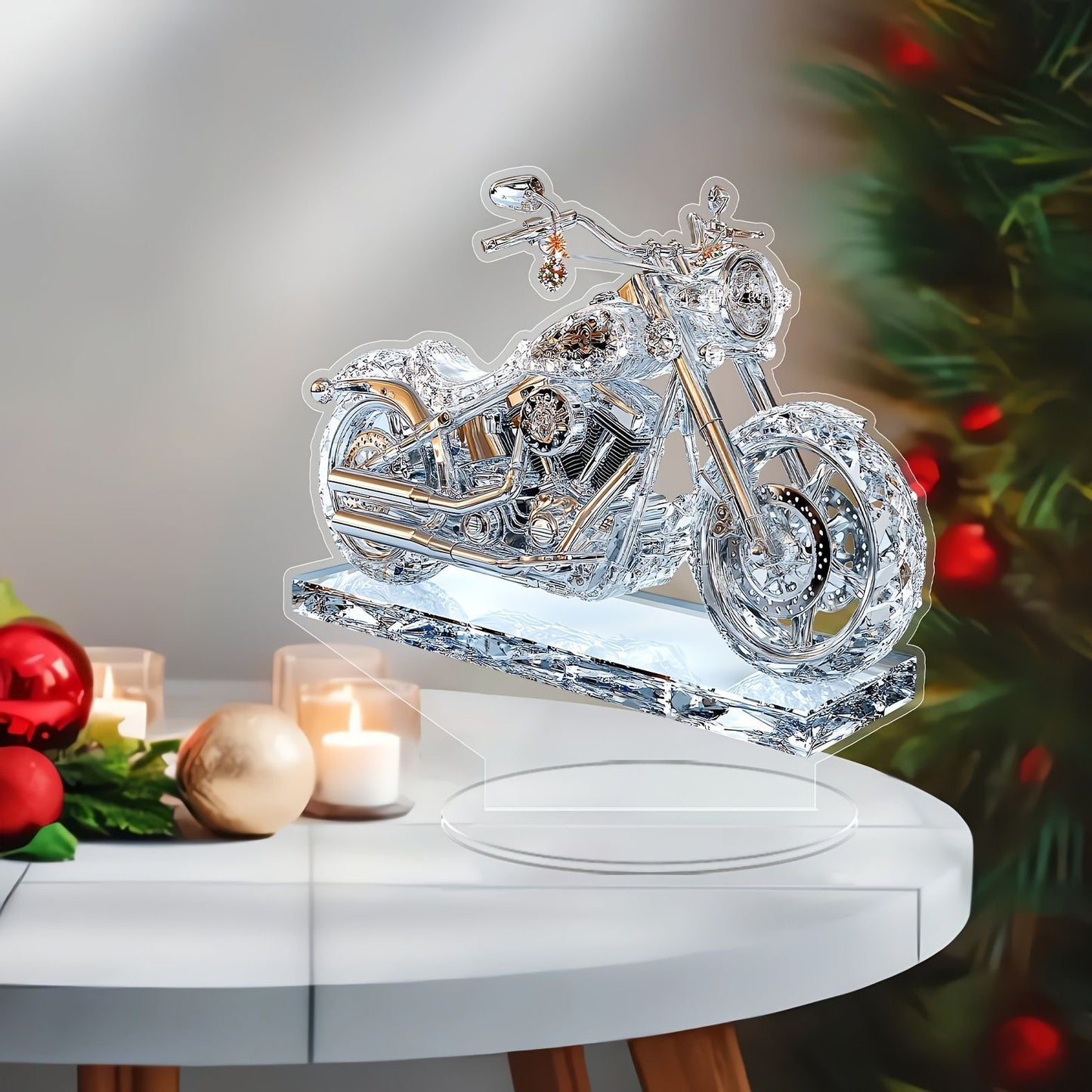Crystal Clear Motorcycle 2D Desktop Ornament