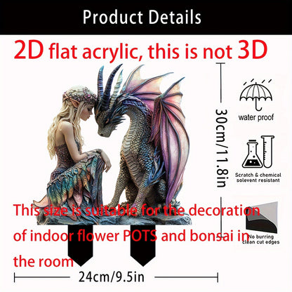 Fairy & Pink Dragon Acrylic Garden Stake – Waterproof Yard Decoration