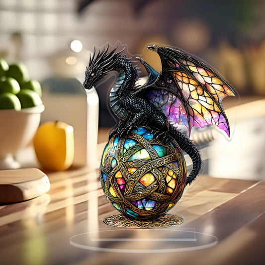 Ebon - Mystic Dark Flame 2D Acrylic Dragon Desktop Decor