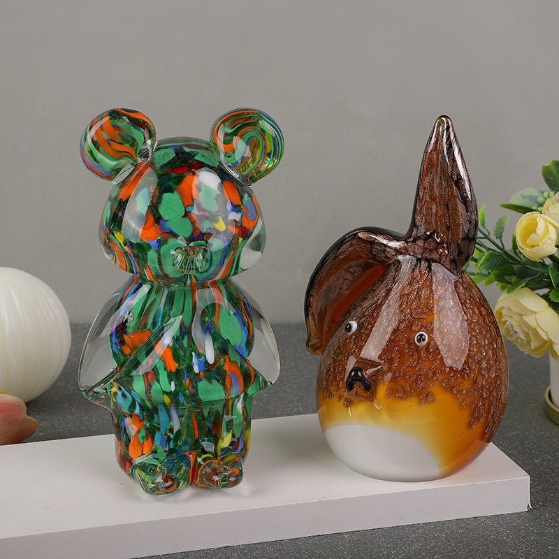 Creative stained glass sculpture light luxury cute bear and glass rabbit living room home jewelry ornament