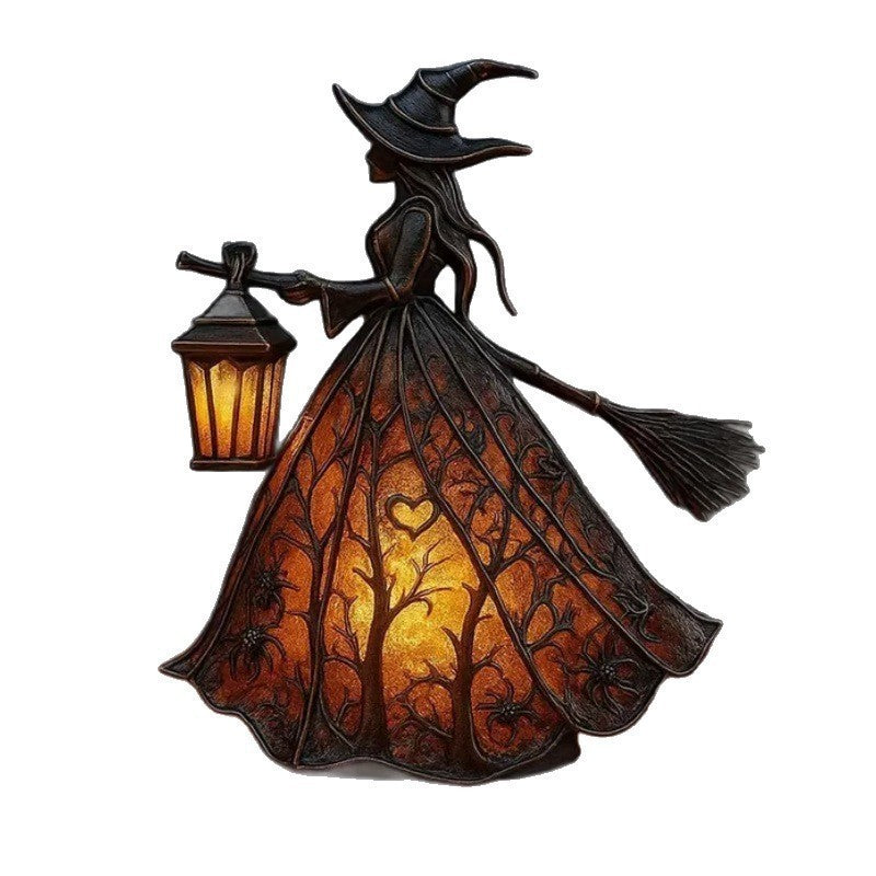 Witch LED Night Light – Halloween Resin Decor, Spooky Home Accent Lamp