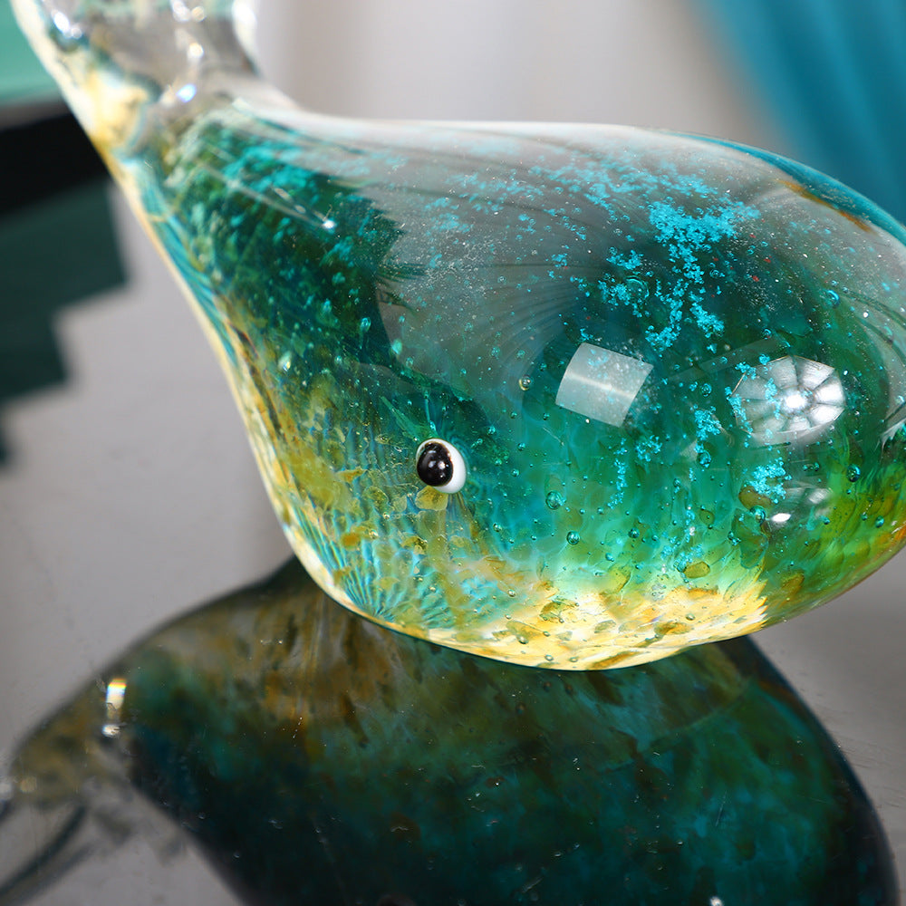 Handmade glazed craft glass whale dolphin marine animal art home accessories