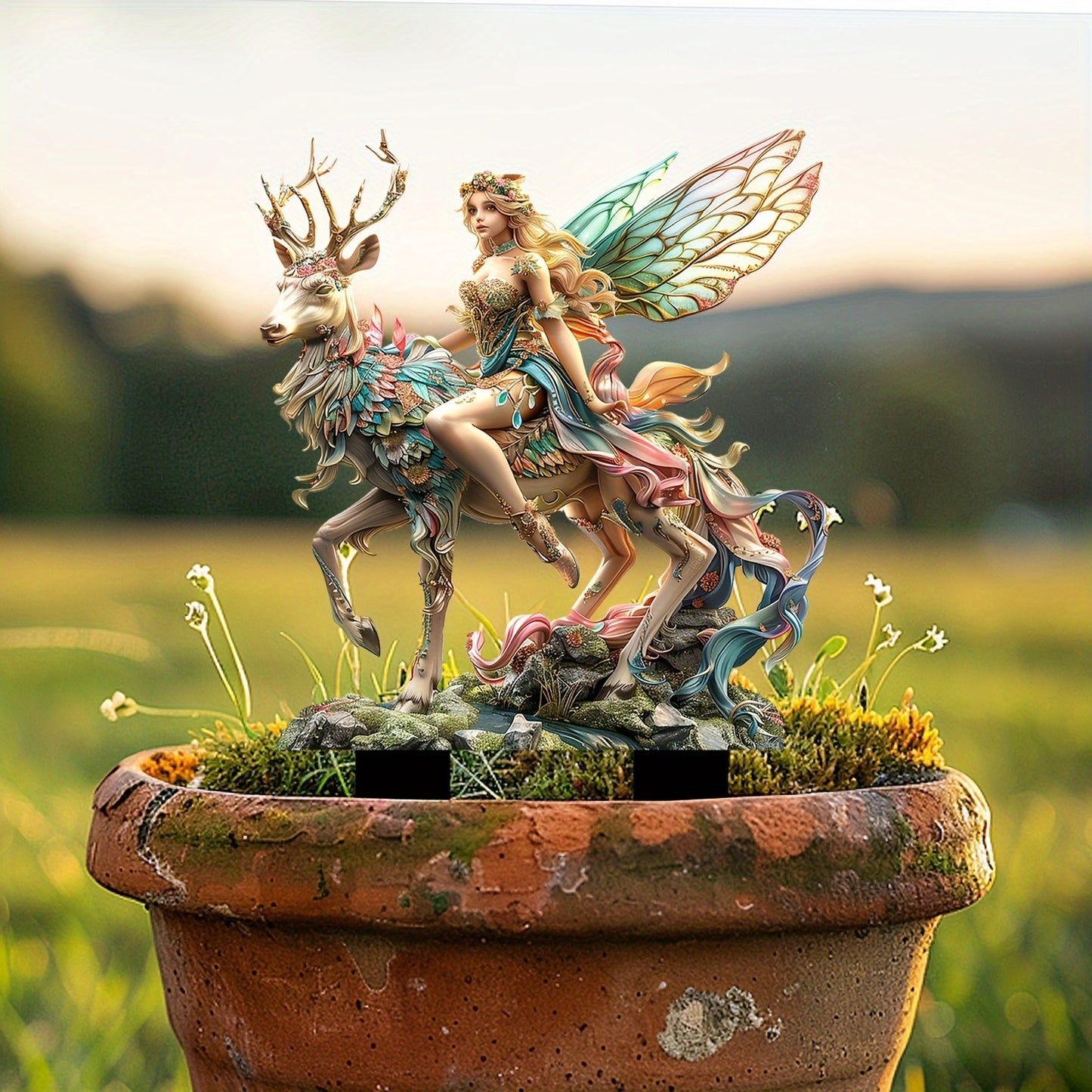 Enchanted Forest Elf & Magic Deer Acrylic Garden Stake