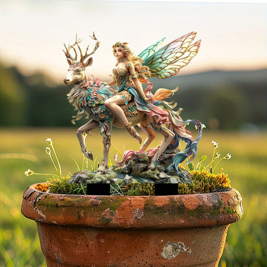 Enchanted Forest Elf & Magic Deer Acrylic Garden Stake