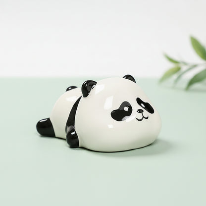 Adorable Panda Desk Figurine – Ceramic Handcrafted Animal Sculpture, Cute Mini Statue for Office Desk/Bookshelf/Shelf Decor, Artistic Home Accent Gift for Women, Teens, and Animal Lovers
