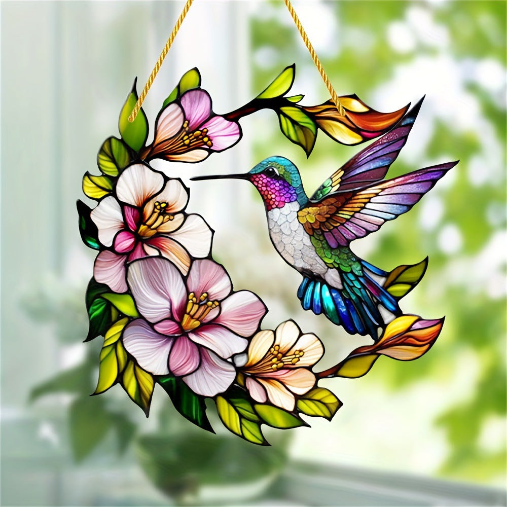 8 Inch Stained Glass Hummingbird Suncatcher